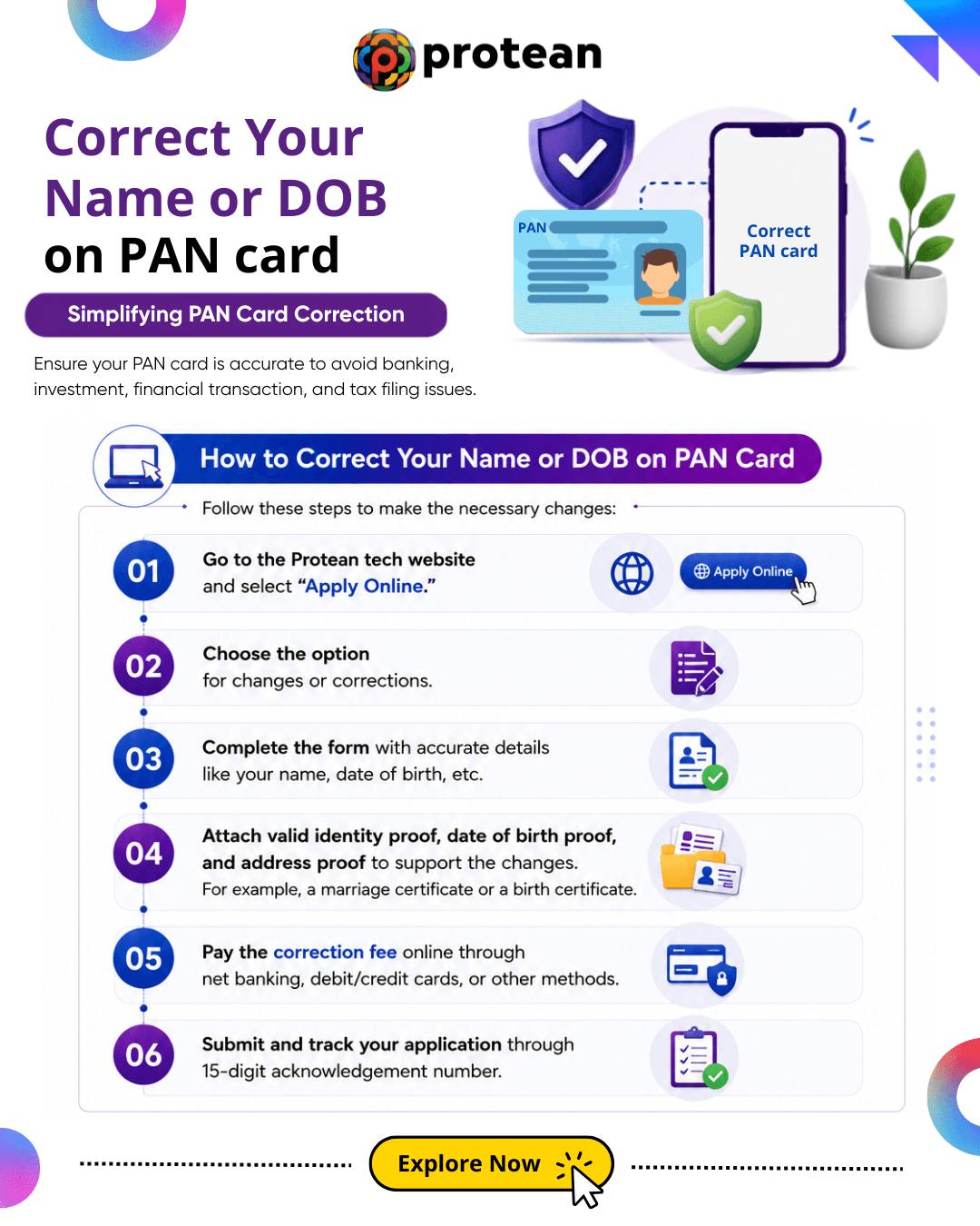 Steps to correct name or DOB on PAN card online