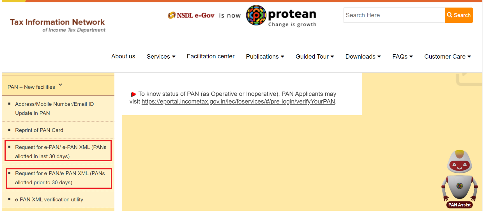 download e-pan card using proteantech website