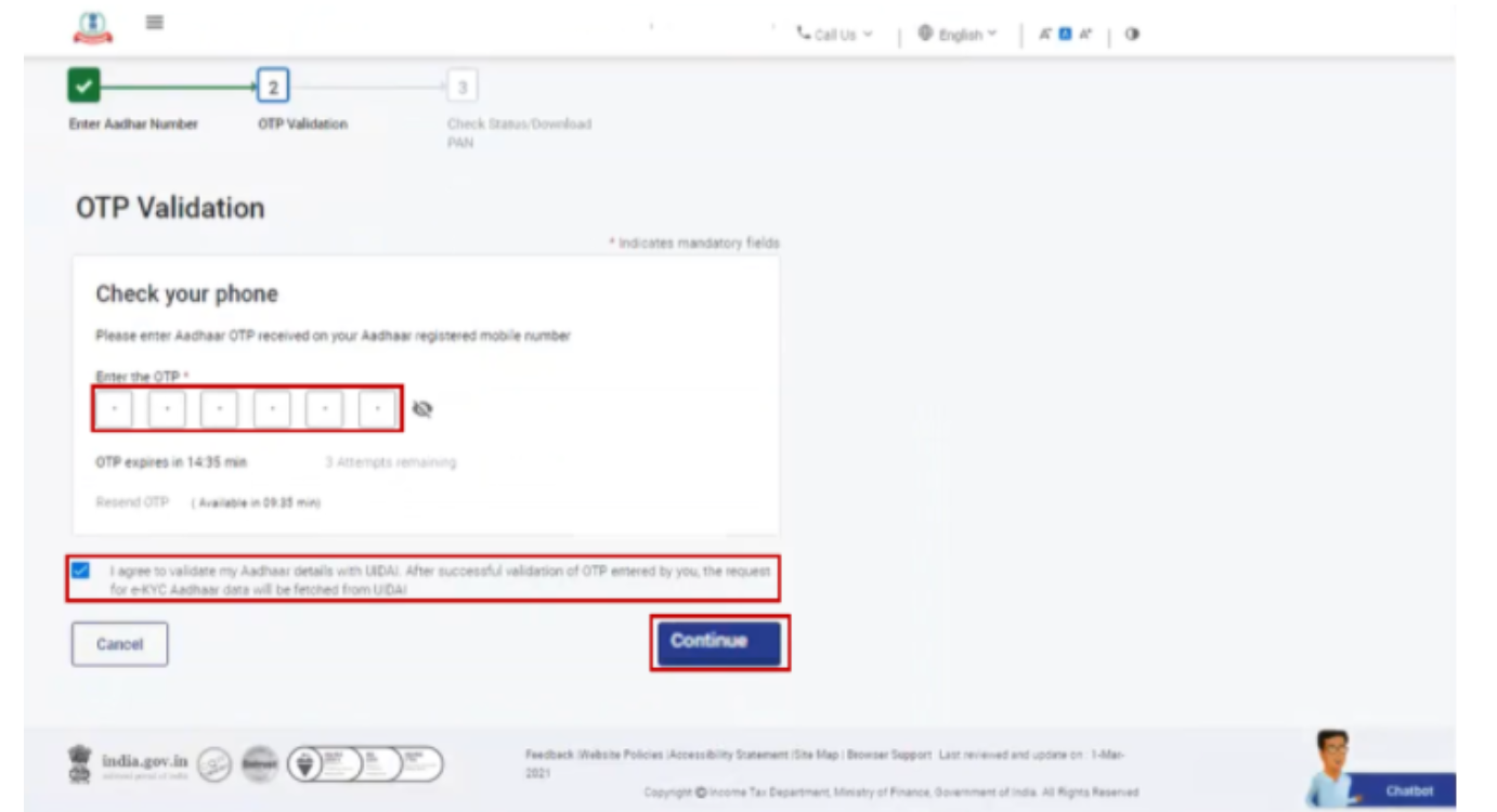 Aadhaar registered mobile number andDownload e-pan card